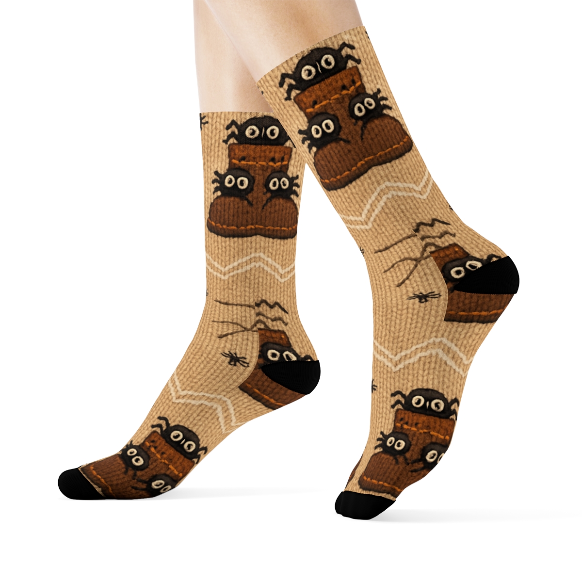 Knitted Illusion Boots With Spider Threads unique graphic crew socks
