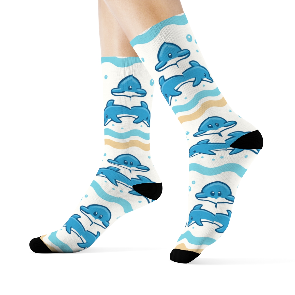 Ocean Wave Bands With Dolphin Play Pod Repeat stylish athletic crew socks