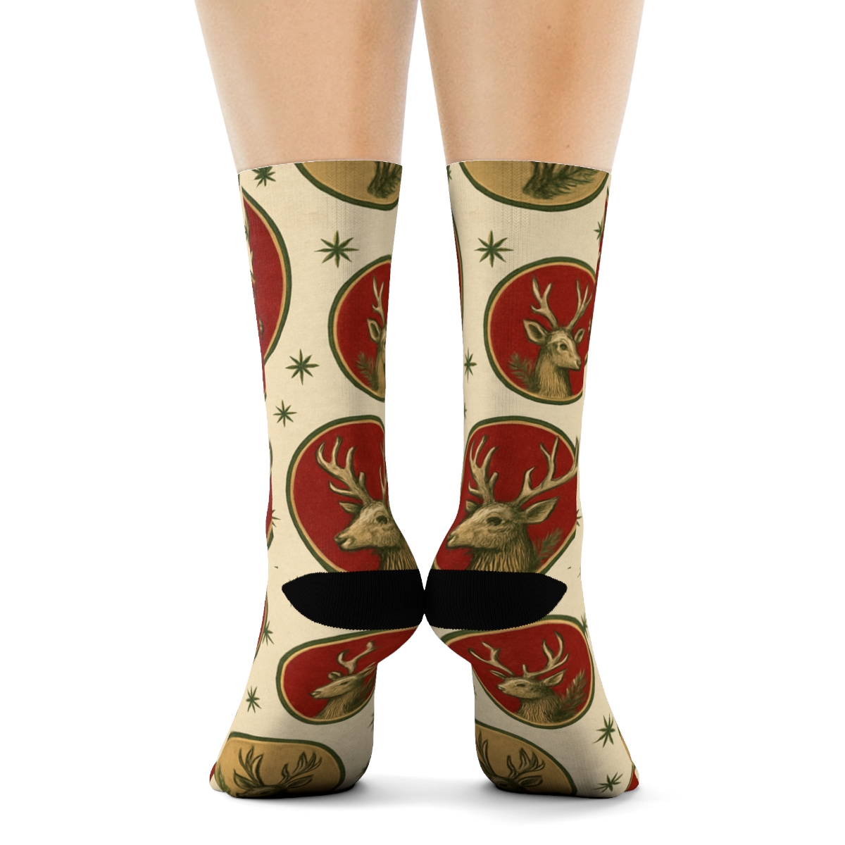 Vintage Poster Reindeer Christmas Medallions custom crew socks