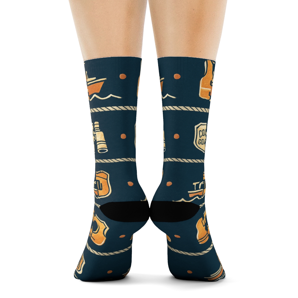 Rescue Boat Bands With Coast Guard Officer Icons comfortable cotton crew socks