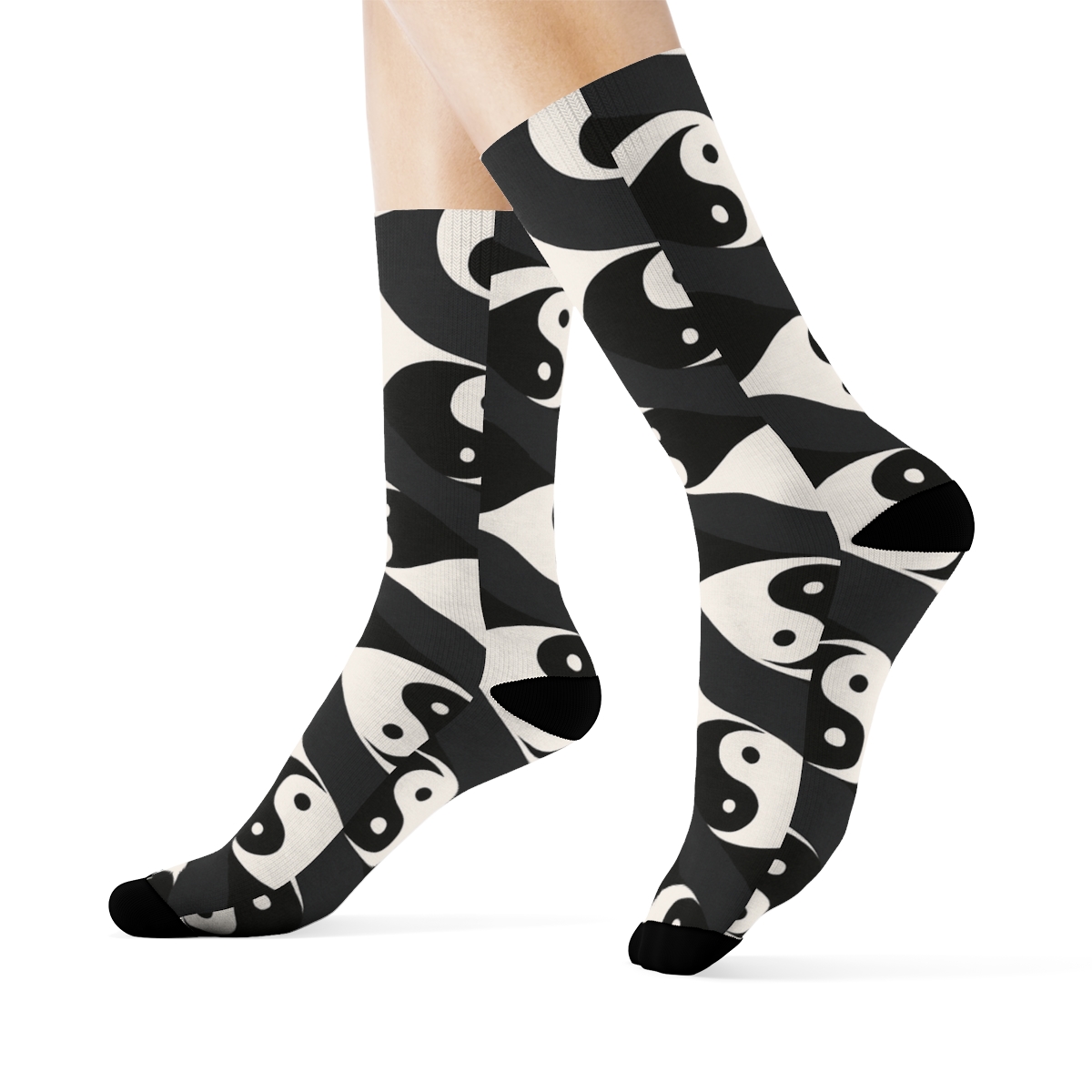 Kinetic Taijitu Wave Bands On Deep Charcoal premium sports crew socks