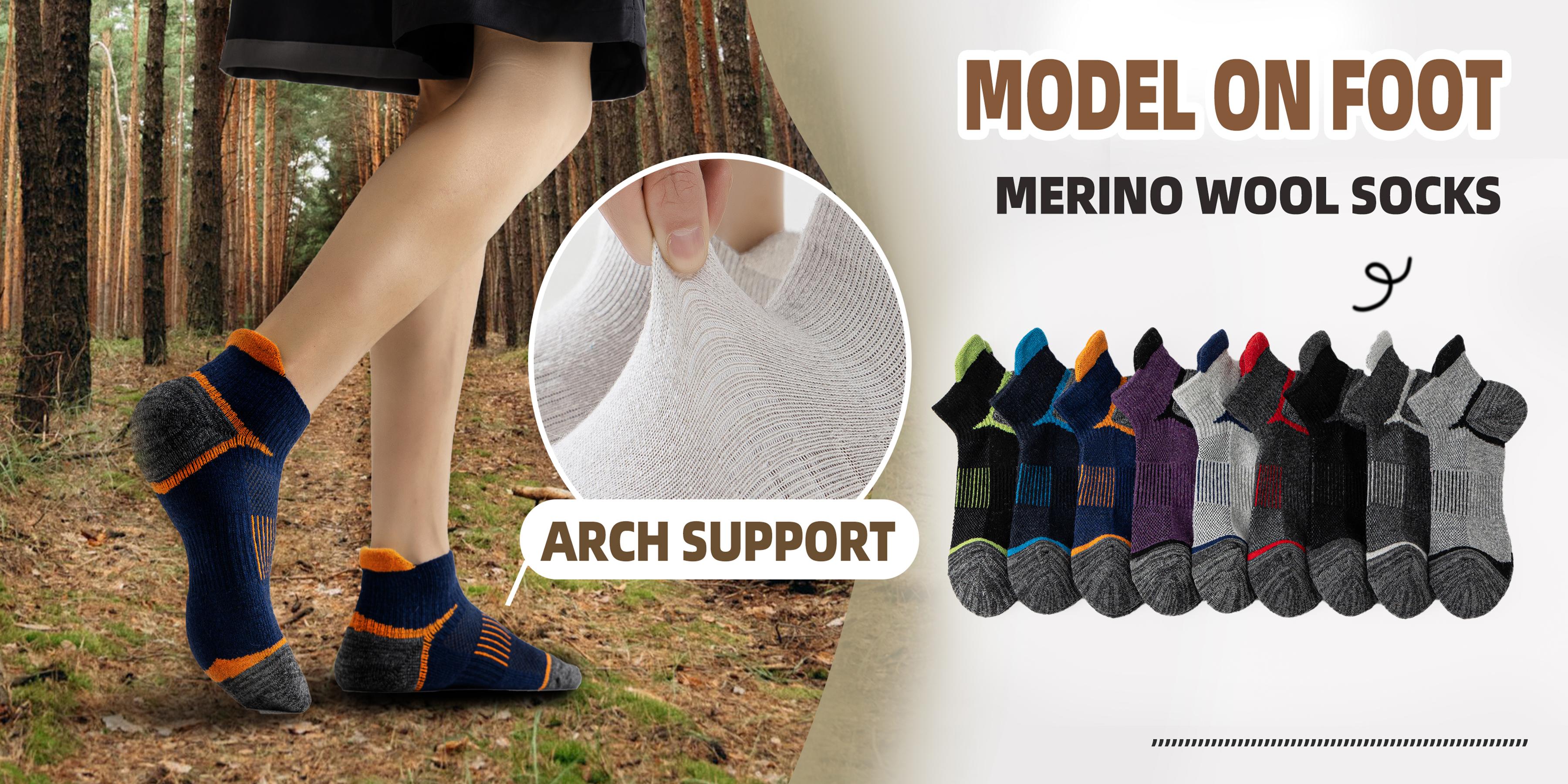 Women's & Men's 6-Pair Merino Wool Targeted Compression Ankle Socks - Invisible, Lightweight Breathable Low Cut, Thick Cushion, Machine Washable for Running, Hiking,sohochic