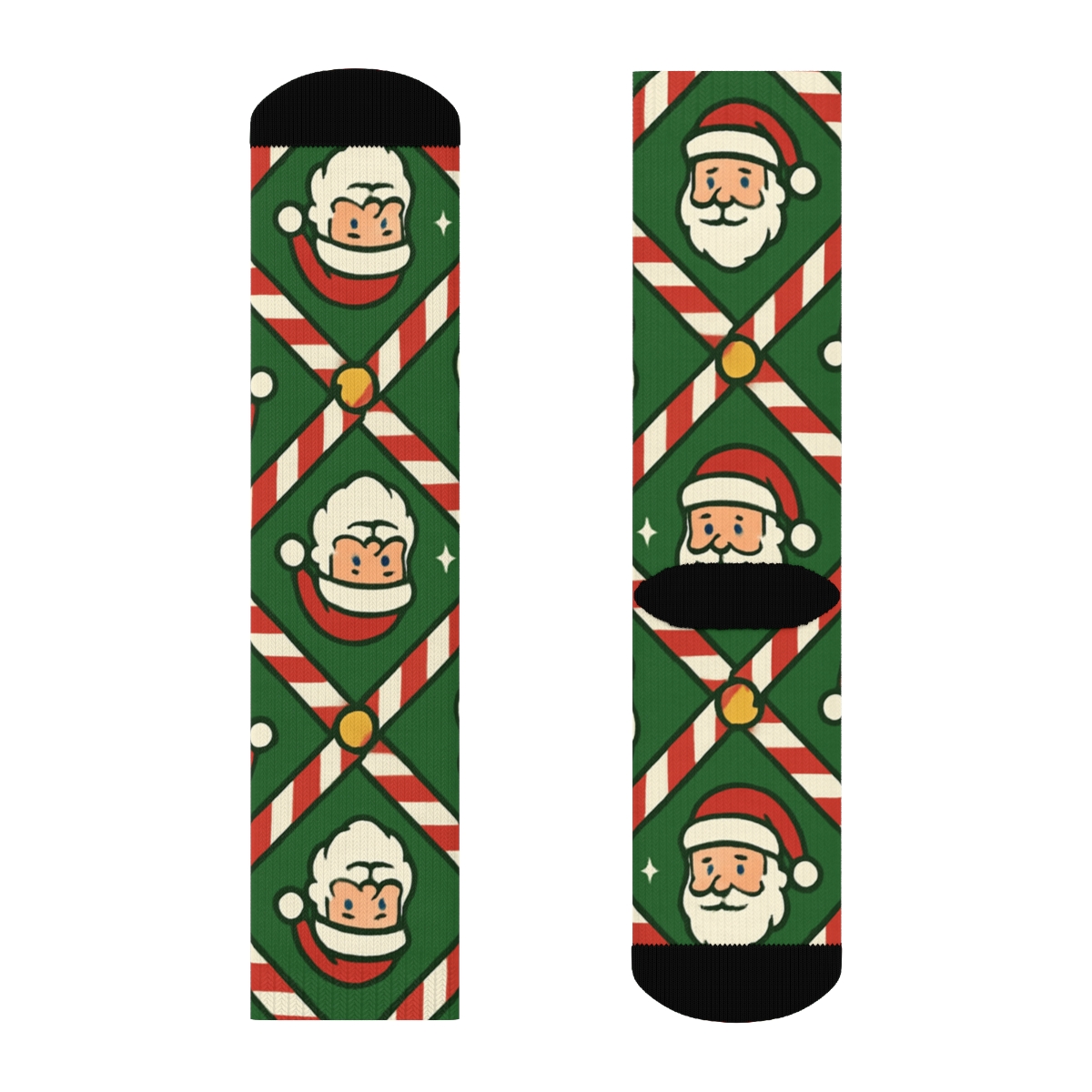Candy Cane Lattice With Santa Claus Cameos comfortable cotton crew socks