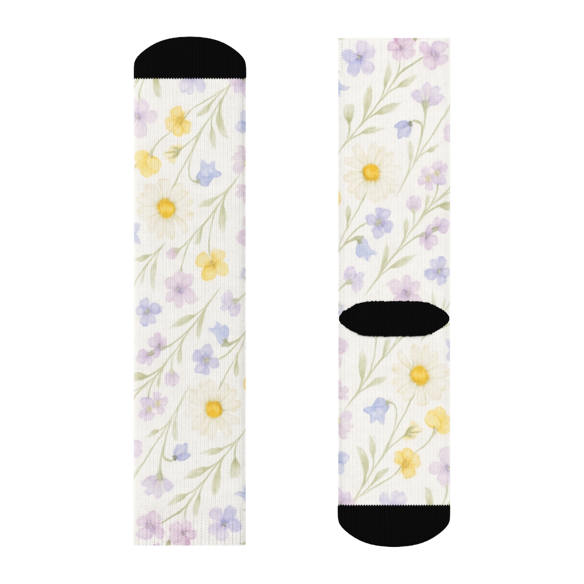 Watercolor Wildflower Drift On Cloud White personalized crew socks