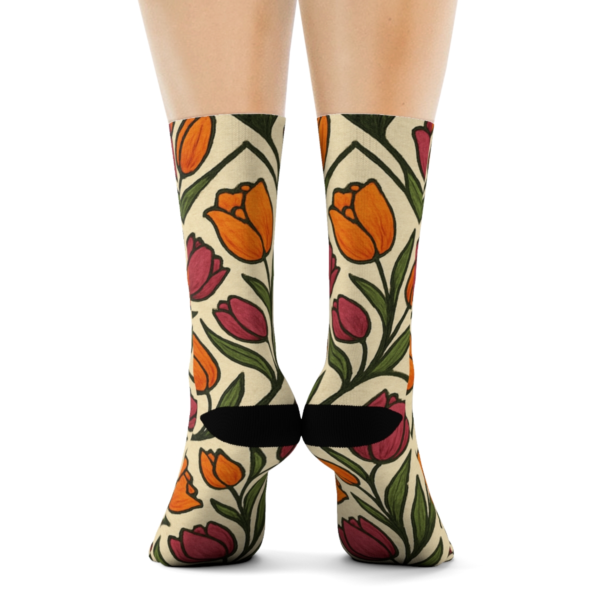 Sunset Tulip Chevron Bands On Warm Ivory Background personalized crew socks