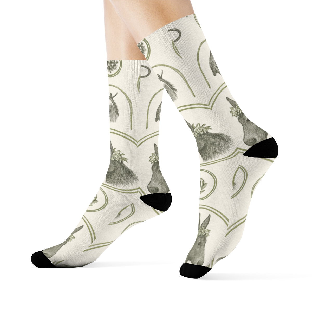 Flower Crown Donkey Panel With Donkey Motif trendy patterned crew socks