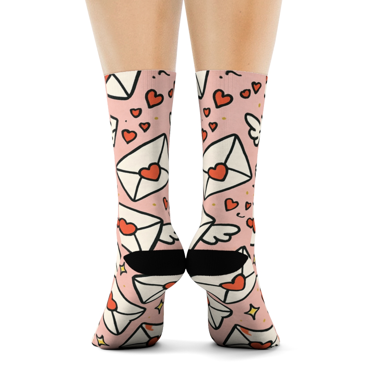Playful Cartoon Valentine Love Letter Envelope Tessellation personalized crew socks