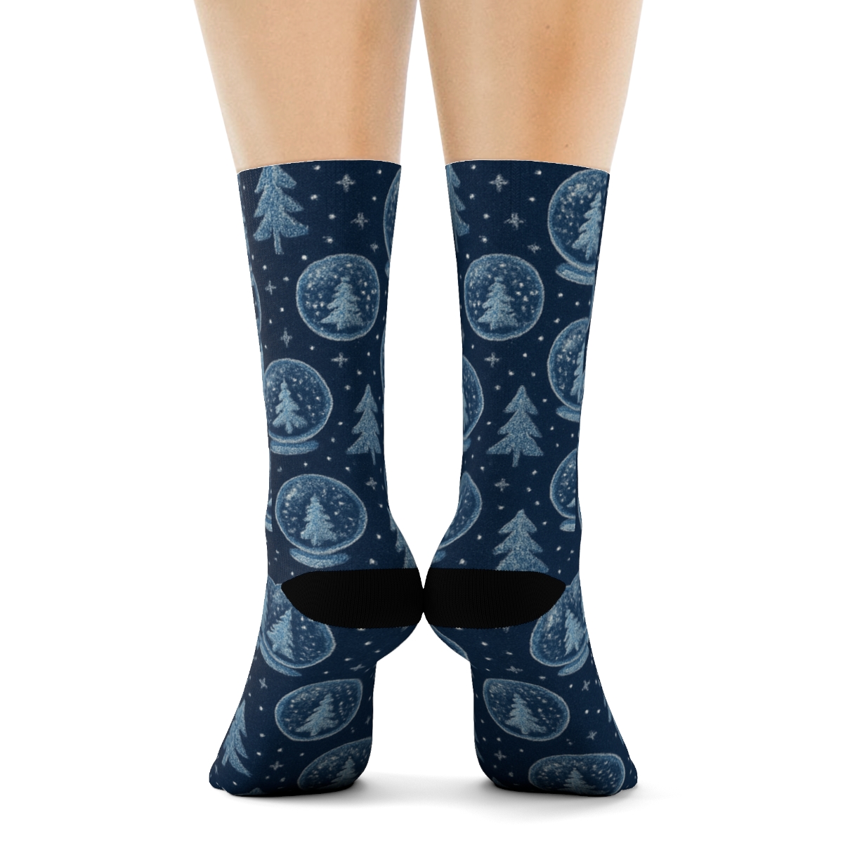 Snow Globe Micro Motif Holiday designer printed crew socks