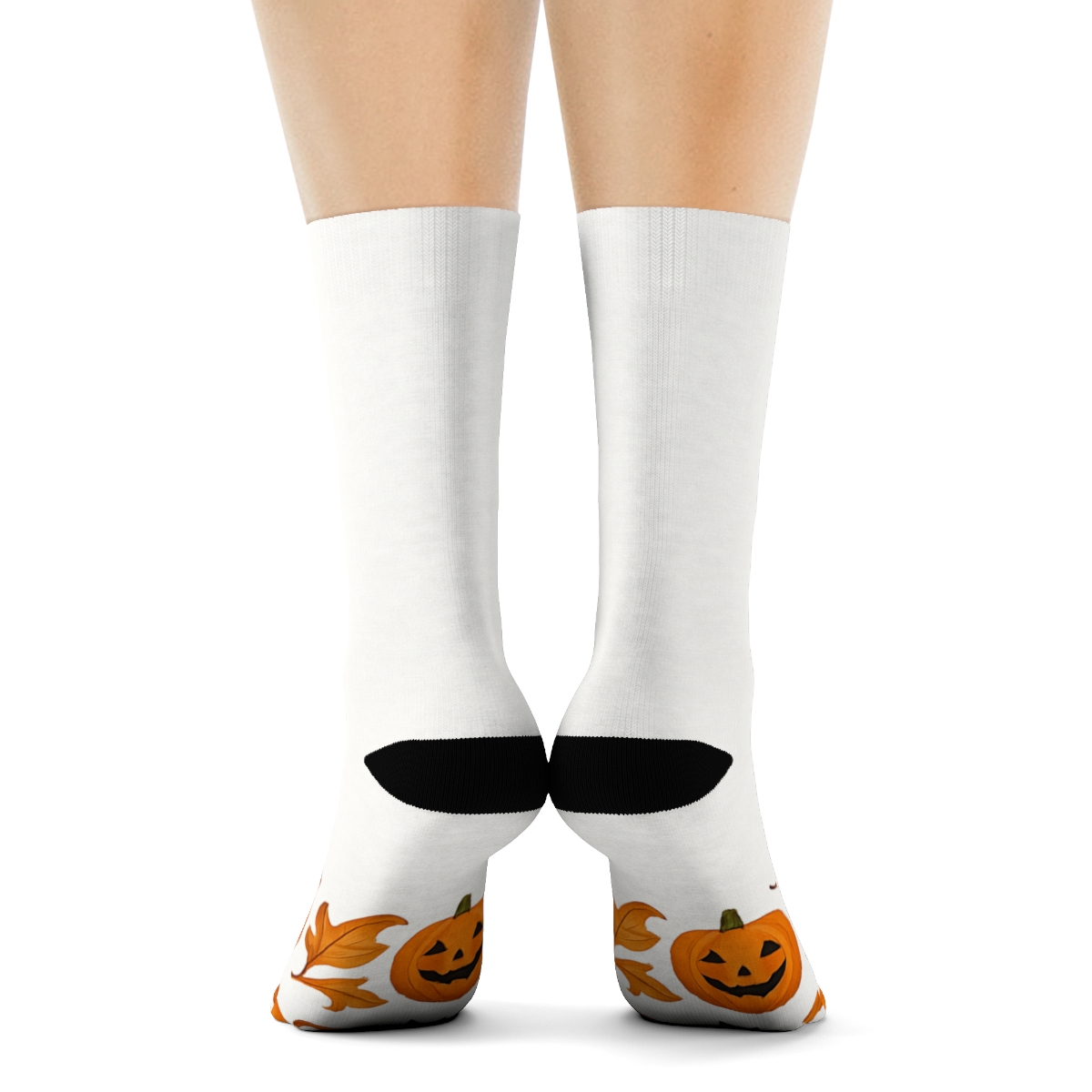Carved Pumpkin Border Pattern On White Background trendy patterned crew socks