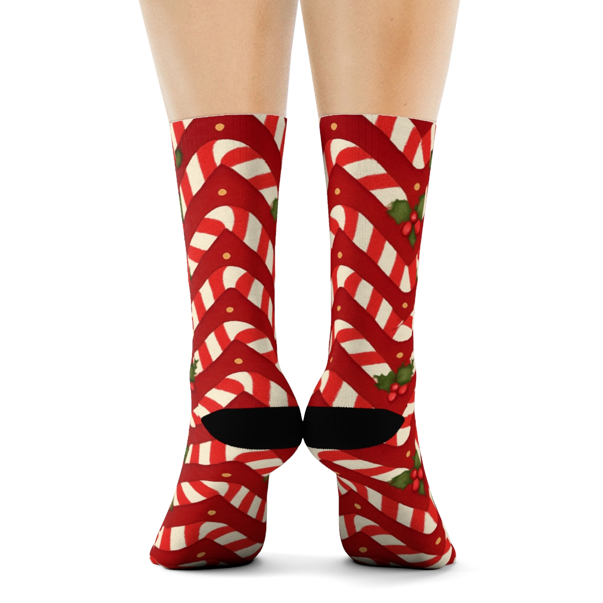 Candy Cane Chevron Grid On Red Background premium sports crew socks