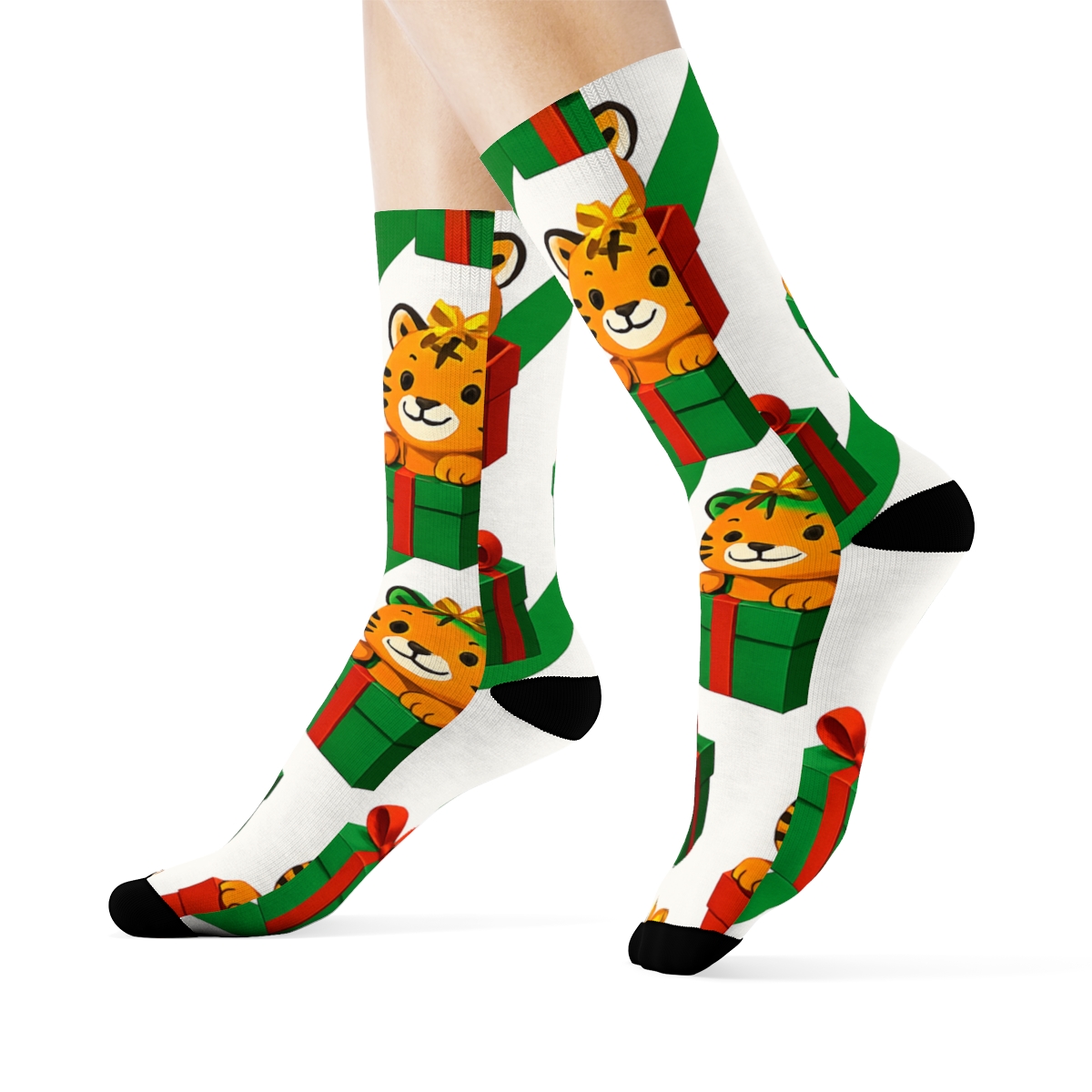Tiger Gift Box Diagonal Wrap personalized crew socks