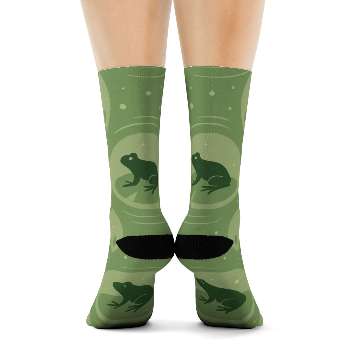 Lily Pad Medallion With Frog Silhouettes soft everyday crew socks