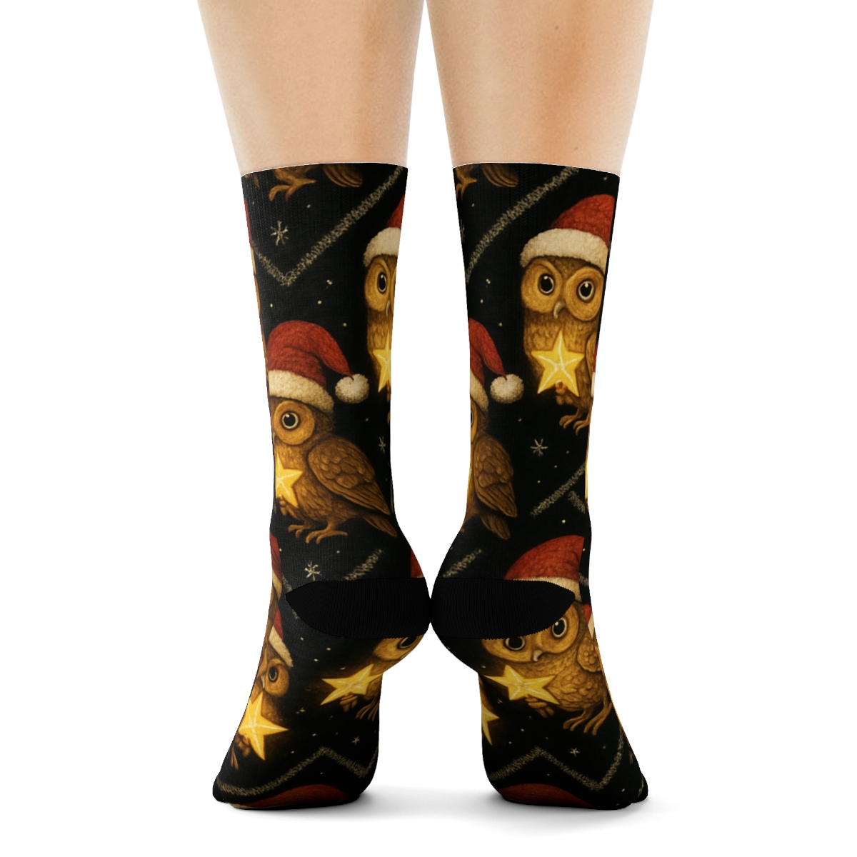 Owl Star Topper Chevron Repeat On Black Background premium sports crew socks