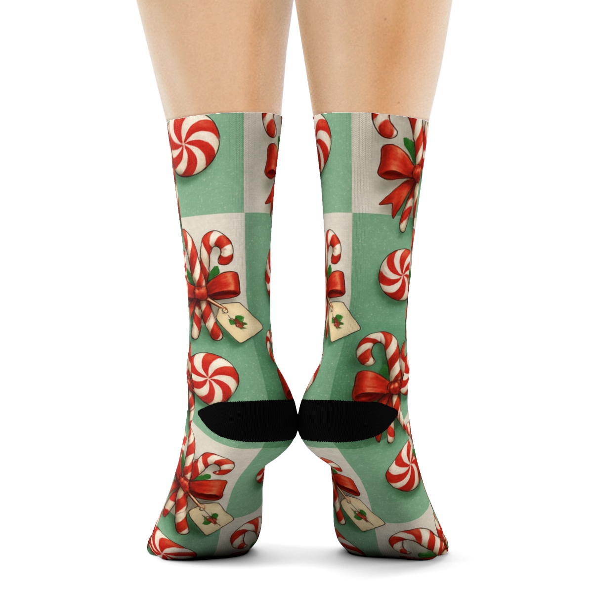 Festive Collage Candy Canes Vignette Tiles comfortable cotton crew socks