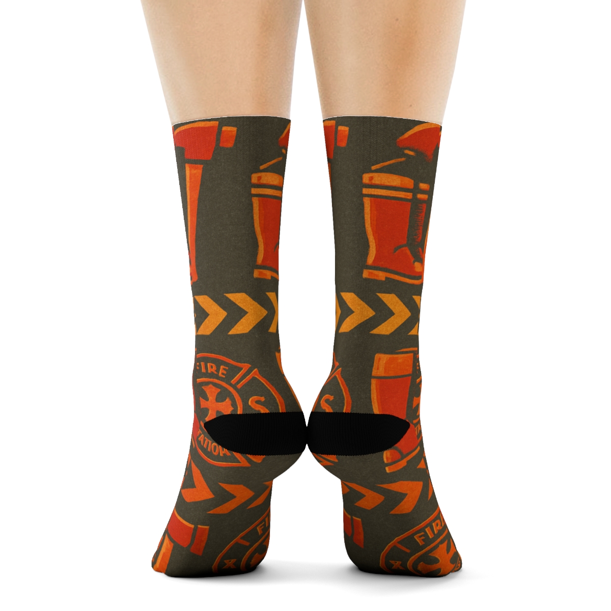 Ladder Stripe Bands In Fire Fighter Rhythm designer printed crew socks