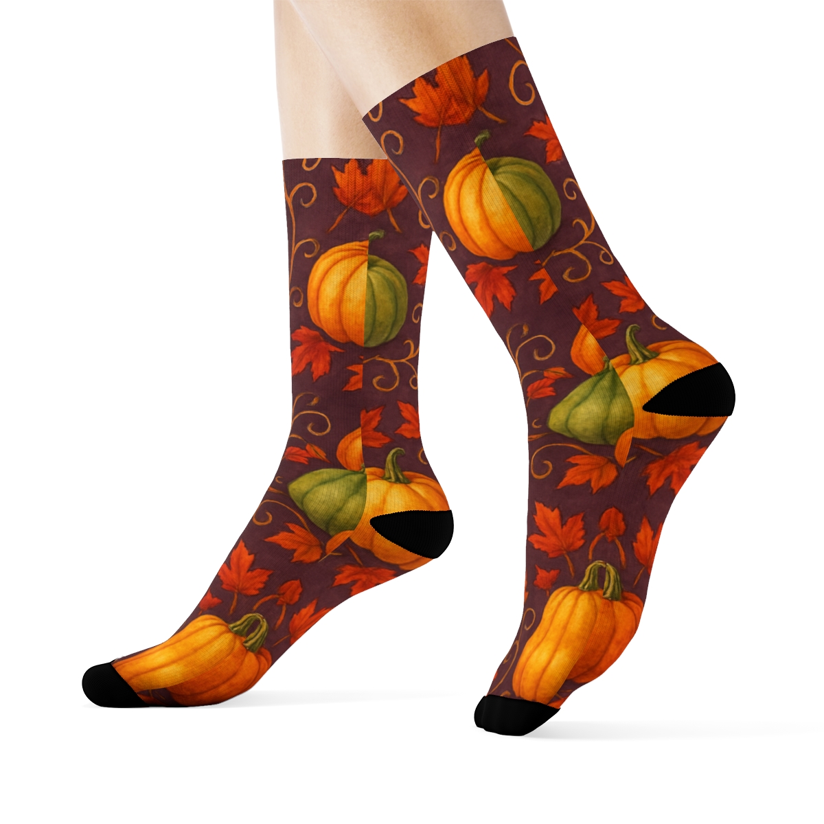 Watercolor Pumpkin Patch Mirror Tile On Deep Plum Background stylish athletic crew socks
