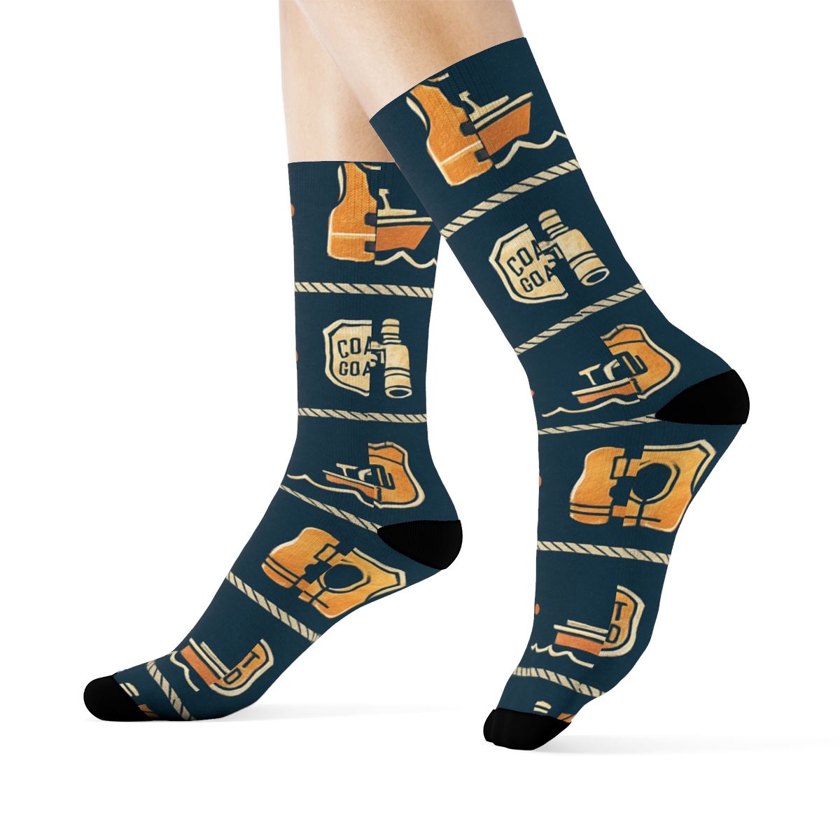Rescue Boat Bands With Coast Guard Officer Icons comfortable cotton crew socks