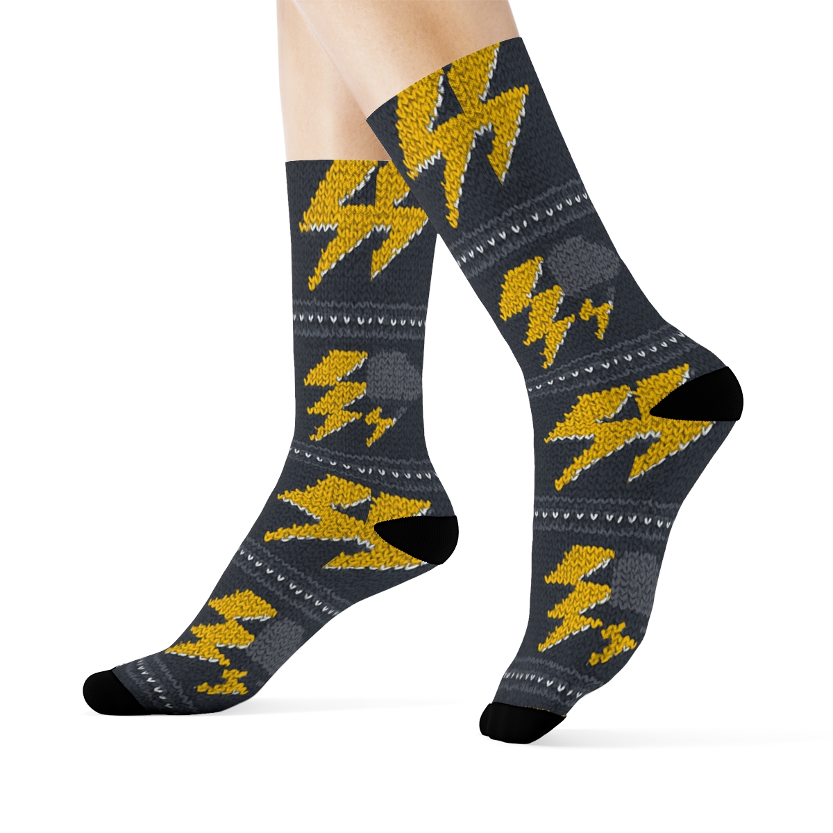 Knitted Zigzag Bolt Bands On Storm Gray stylish athletic crew socks
