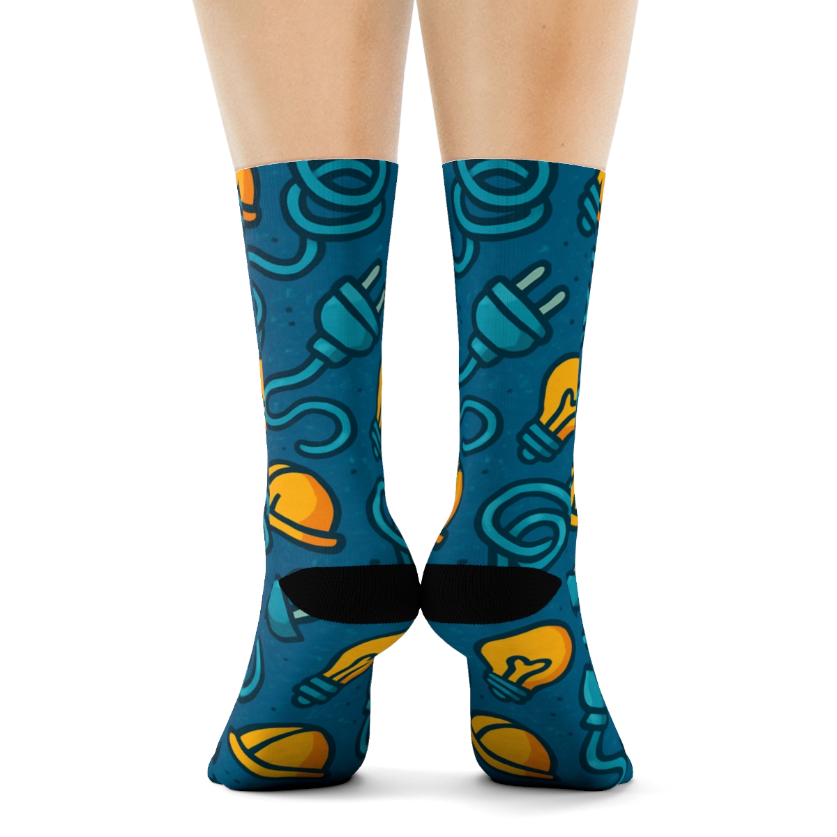 Circuit Blue Background With Electrician Plug Parade trendy patterned crew socks