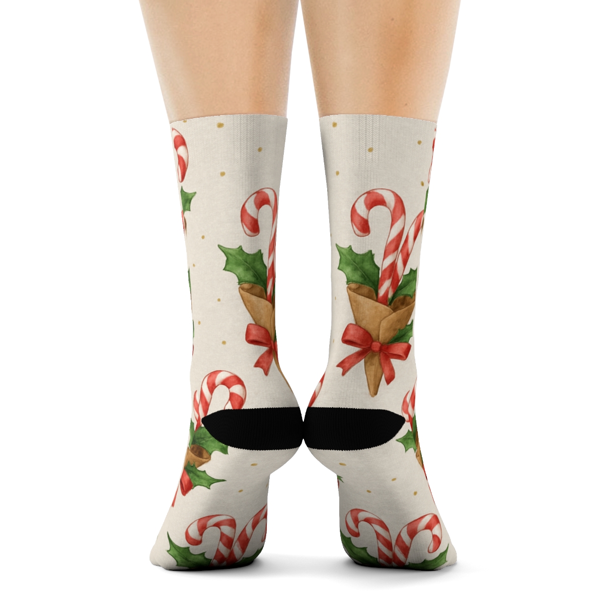 Candy Canes Bouquet Vignettes On Light Gray Snow Sugar trendy patterned crew socks