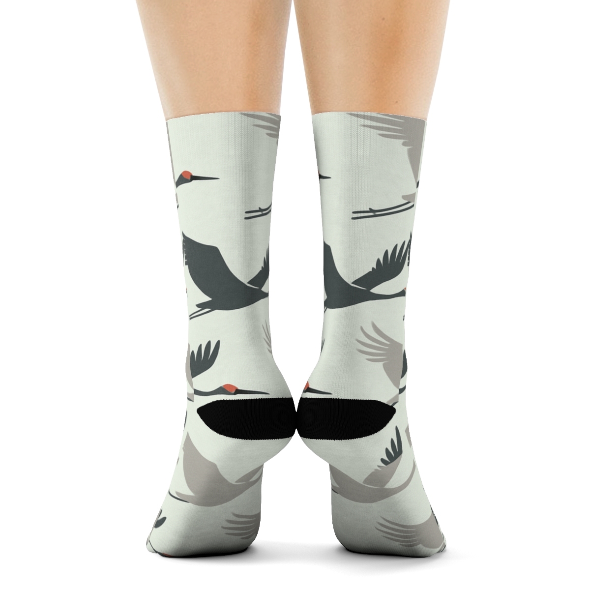 Crane Flight Silhouette Wave On Pale Mint Background custom crew socks