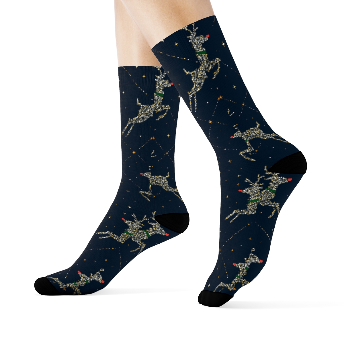 Christmas Starry Reindeer Lattice comfortable cotton crew socks