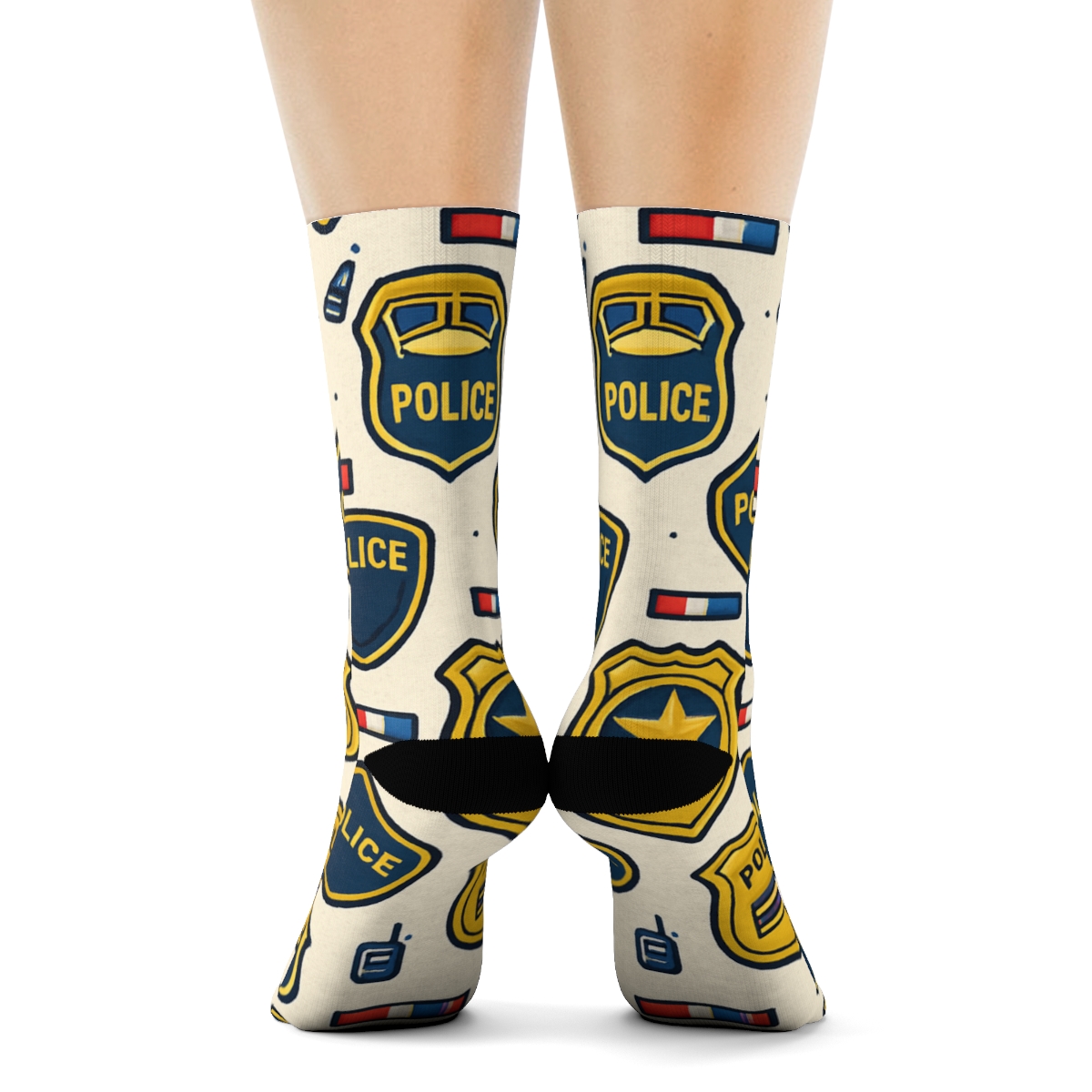 Police Officer Badge Lattice On Ivory Field unique graphic crew socks