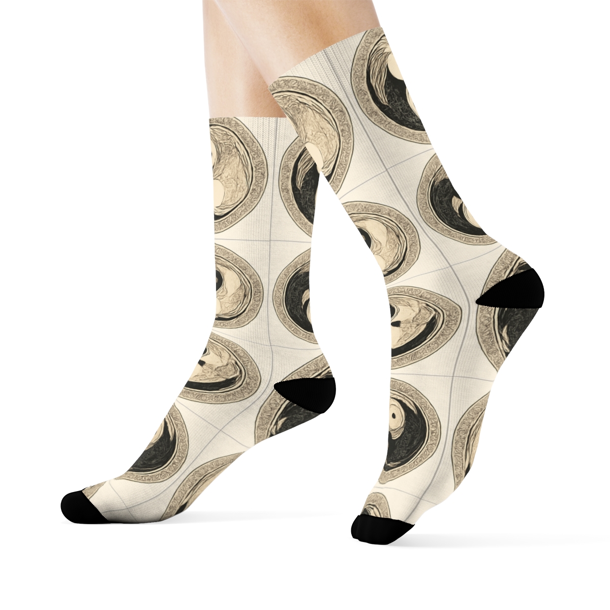 Dual Koi Mandala Tiles On Ivory Grid custom crew socks