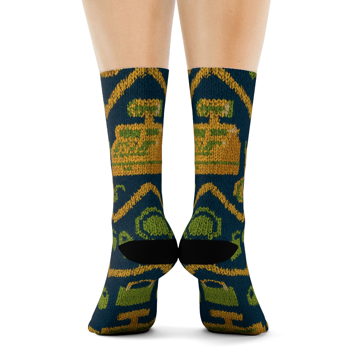 Cashier Knitted Illusion Coin Chevron designer printed crew socks