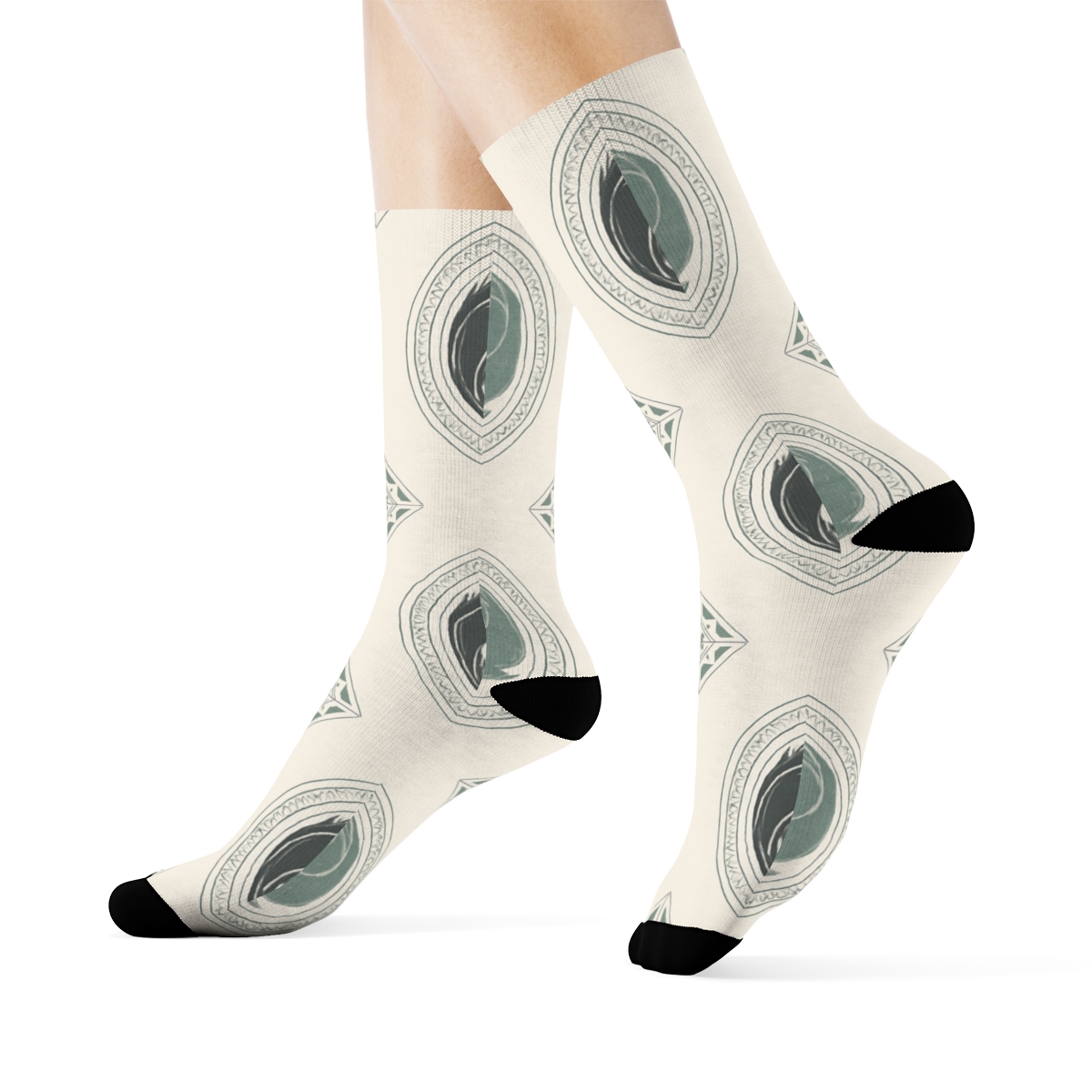 Dual Koi Mandala Tile Repeat trendy patterned crew socks