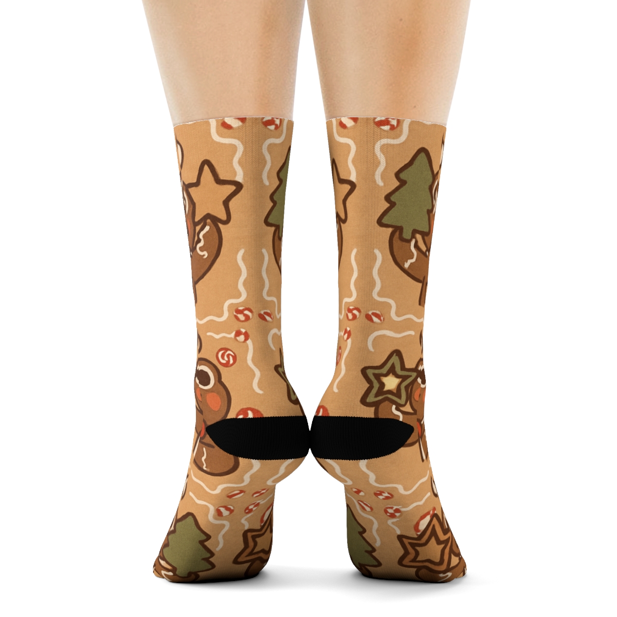 Frog Gingerbread Tilework On Tan Background stylish athletic crew socks