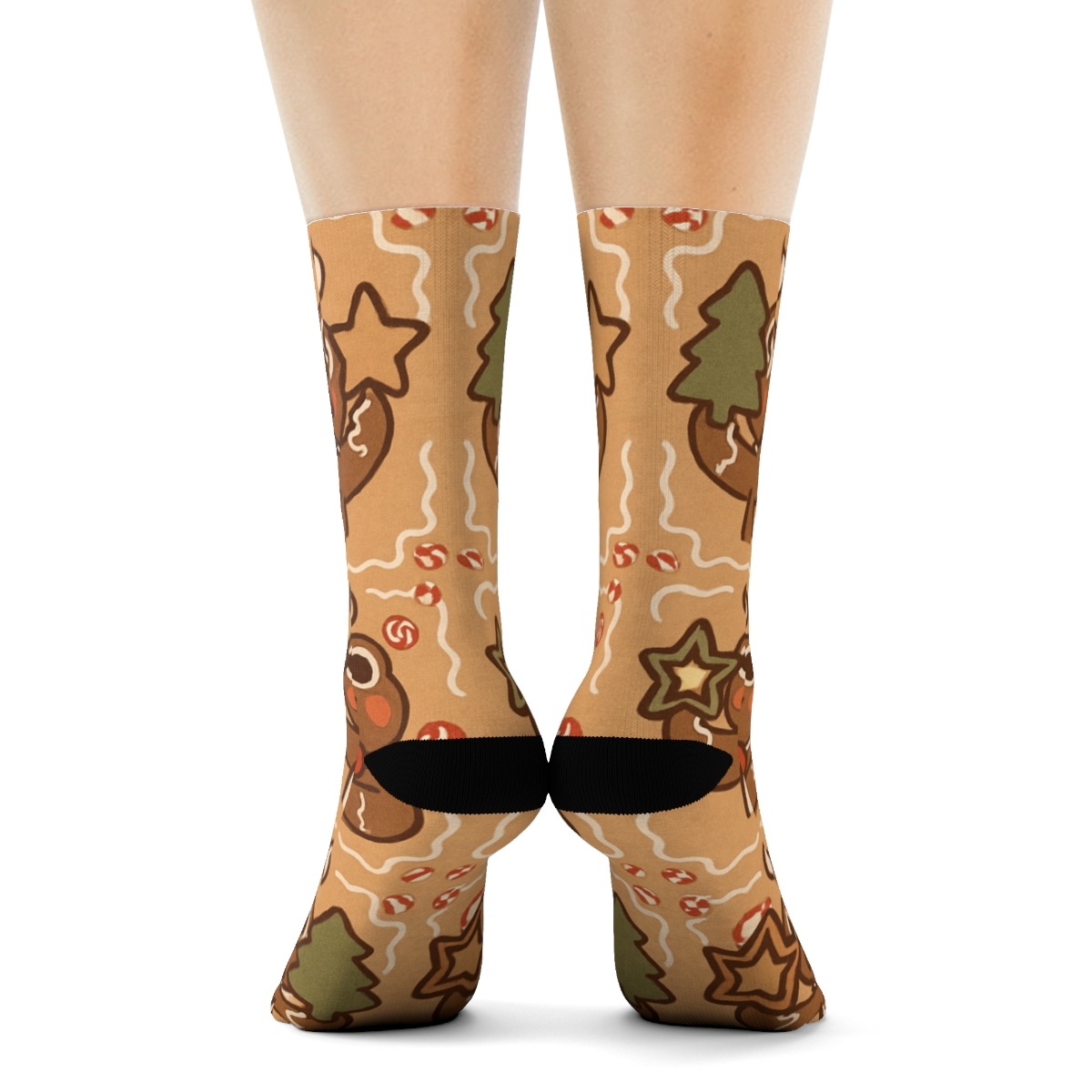 Frog Gingerbread Tilework On Tan Background stylish athletic crew socks