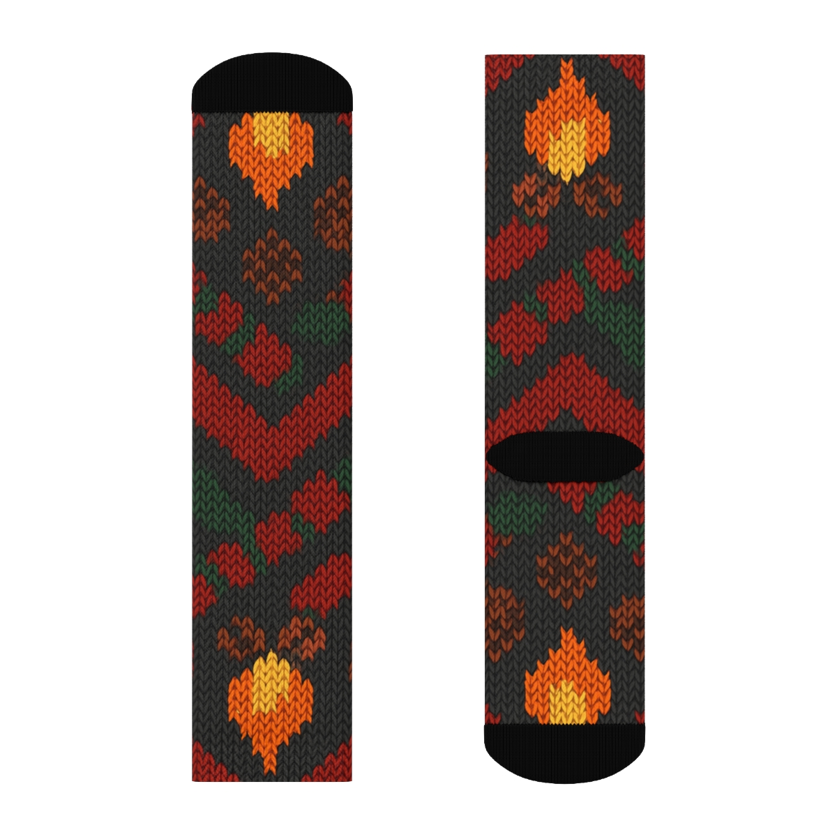 Knitted Campfire And Scarf Chevron On Charcoal Background comfortable cotton crew socks