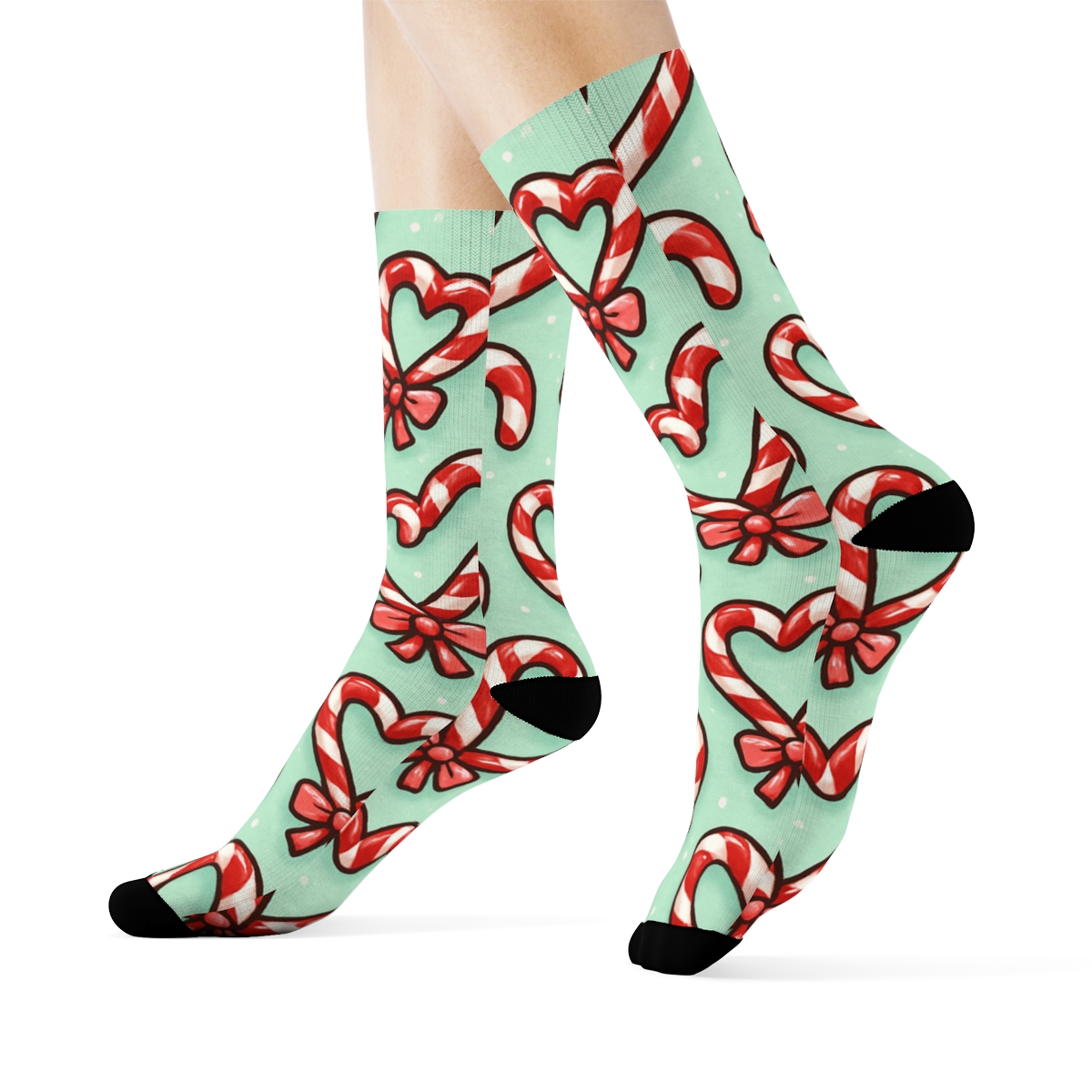 Candy Cane Heart Scatter With Candy Canes Highlights unique graphic crew socks