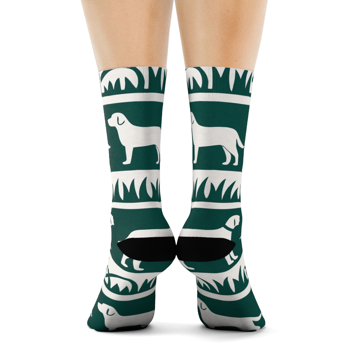 Park Stripe Repeat With Labrador Retriever Motifs designer printed crew socks