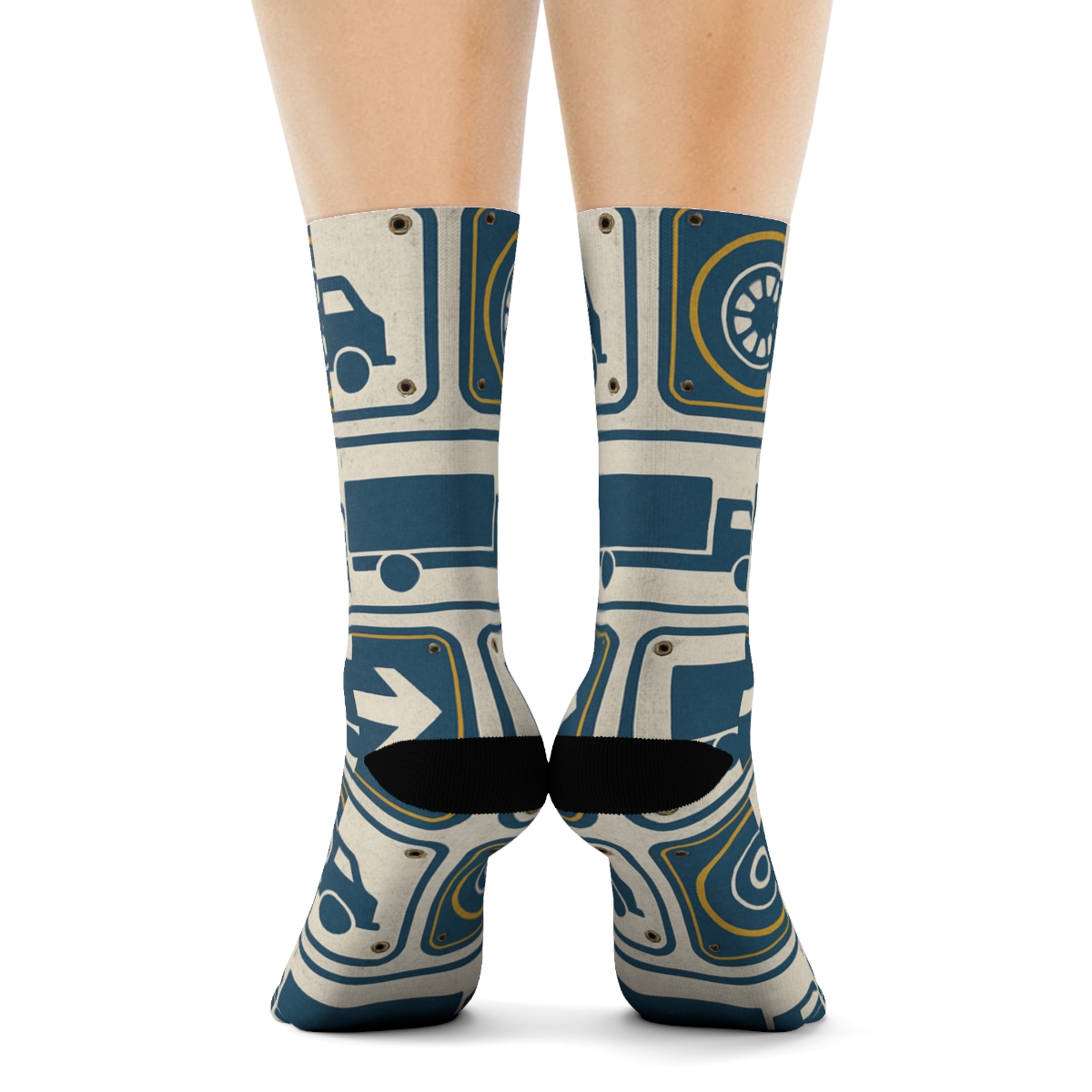 Vintage Road Sign Poster Look With Truck Driver Silhouette Tiles stylish athletic crew socks