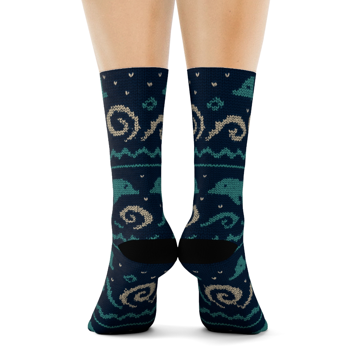 Knitted Illusion Dolphin Pod Fair Isle designer printed crew socks