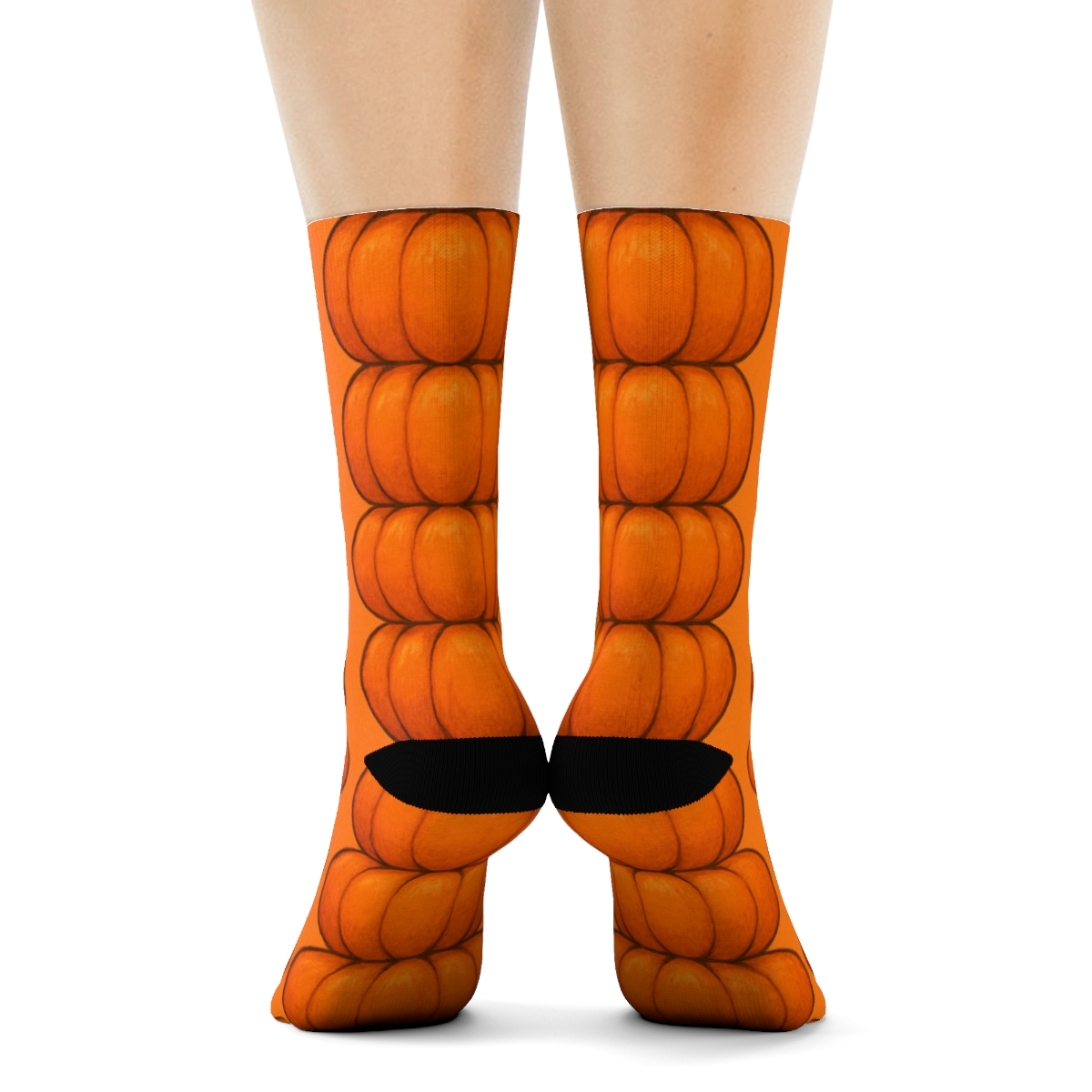 Pumpkin Stack Columns With Candy Corn Accents On Orange Background comfortable cotton crew socks