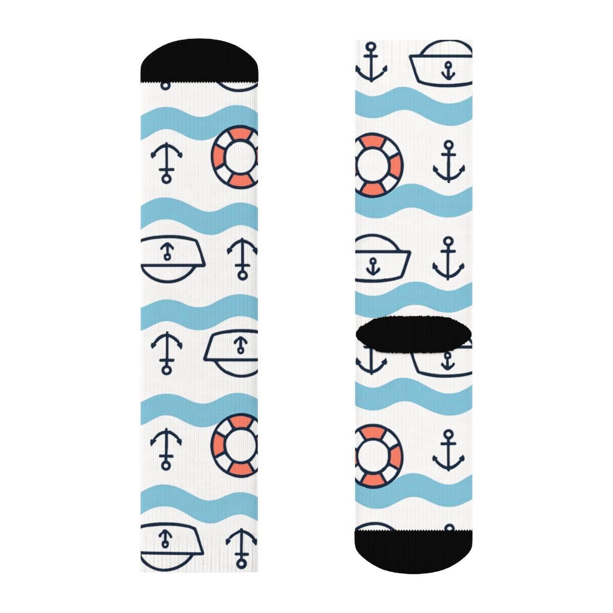 Wave Bands With Sailor Hats In Minimal Rhythm designer printed crew socks