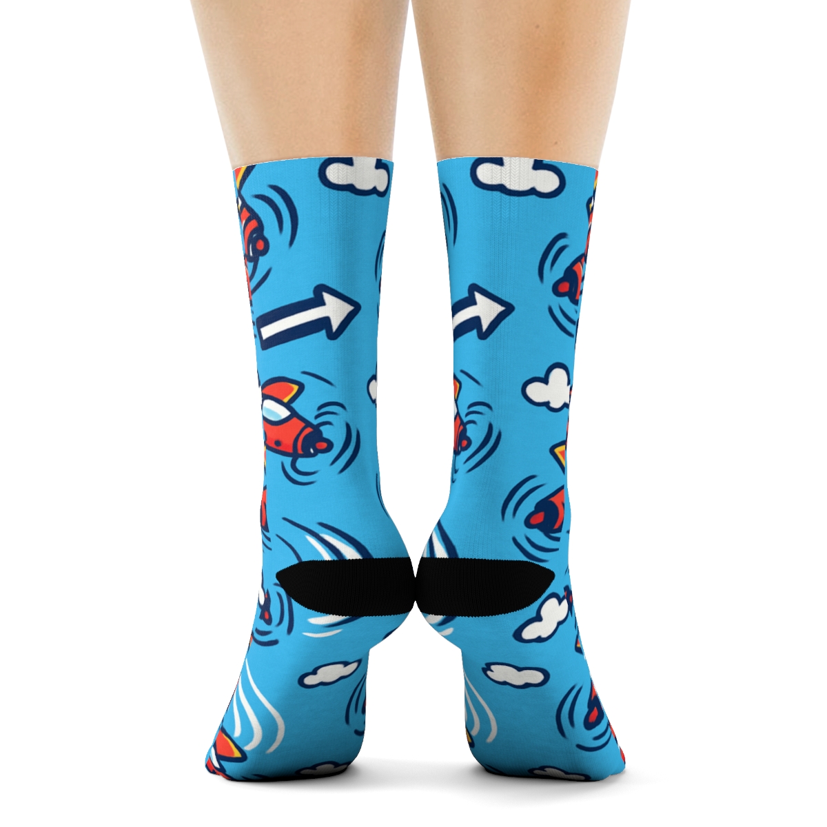 Playful Airplane Race Scatter On Sky Blue personalized crew socks