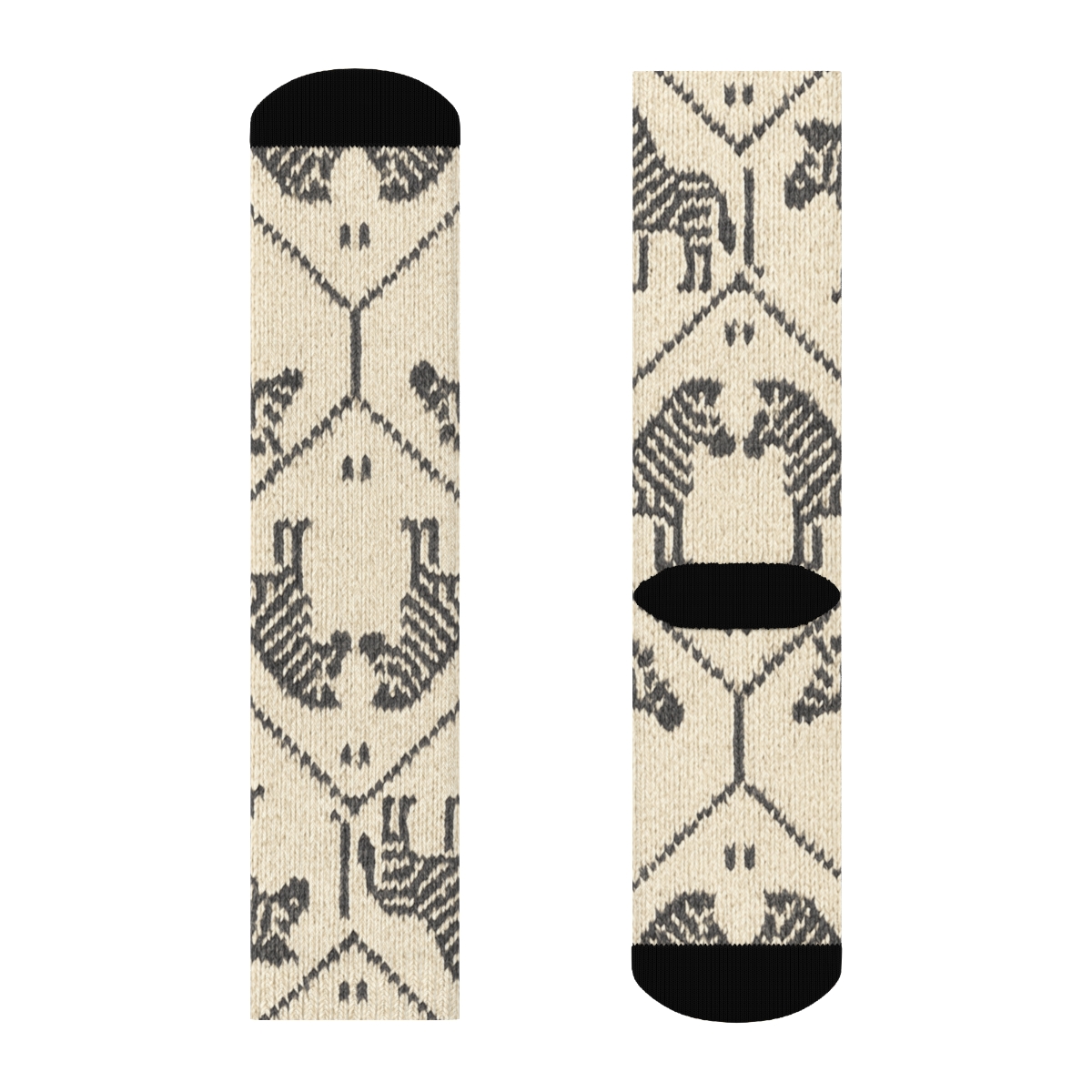 Knitted Zebra Silhouette Lattice On Warm Cream personalized crew socksKnitted Zebra Silhouette Lattice on Warm Cream Crew Socks - Image 2