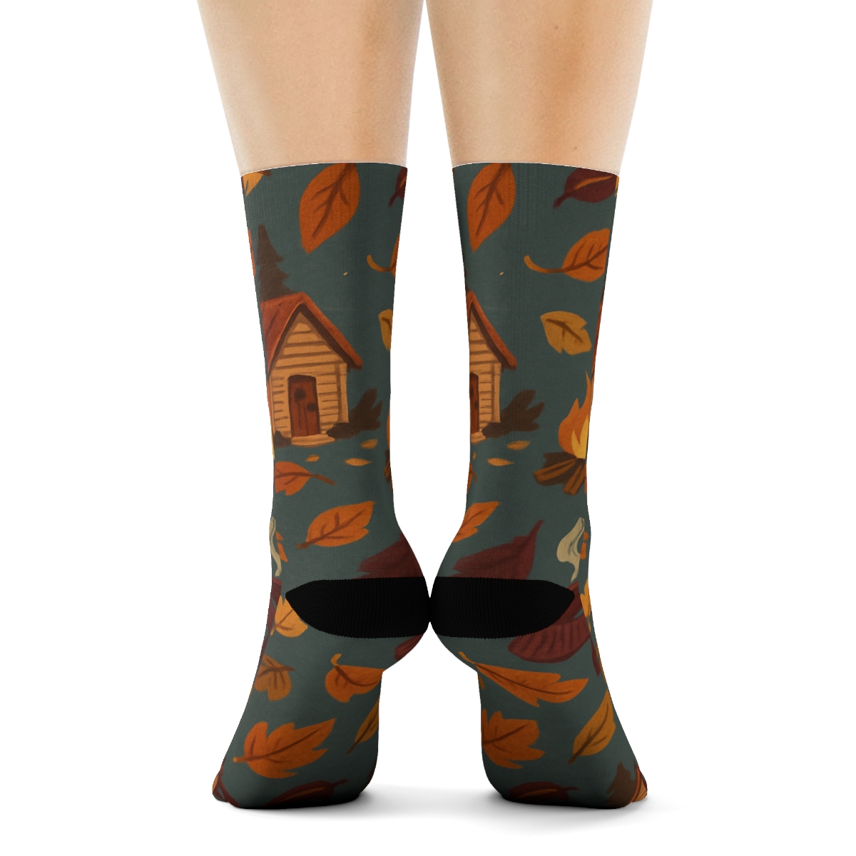 Cozy Cabin Scene Wrap On Slate premium sports crew socks