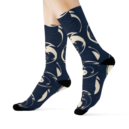 Indigo Koi Duality Spiral Tiles stylish athletic crew socks
