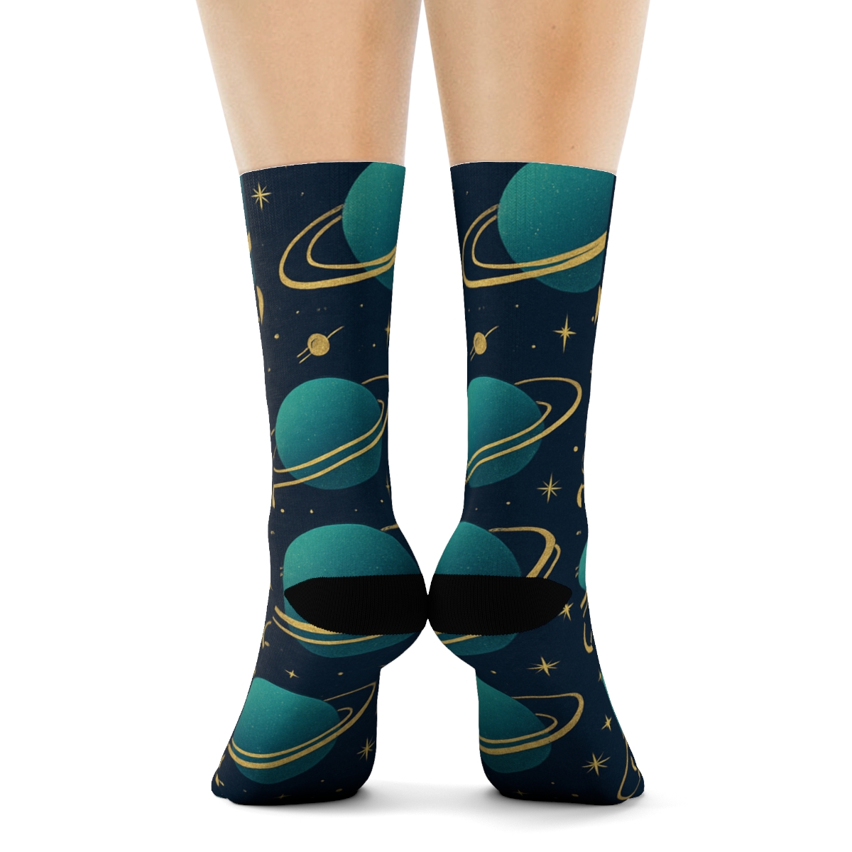 Ion Teal Orbital Bands On Deep Navy Background personalized crew socks