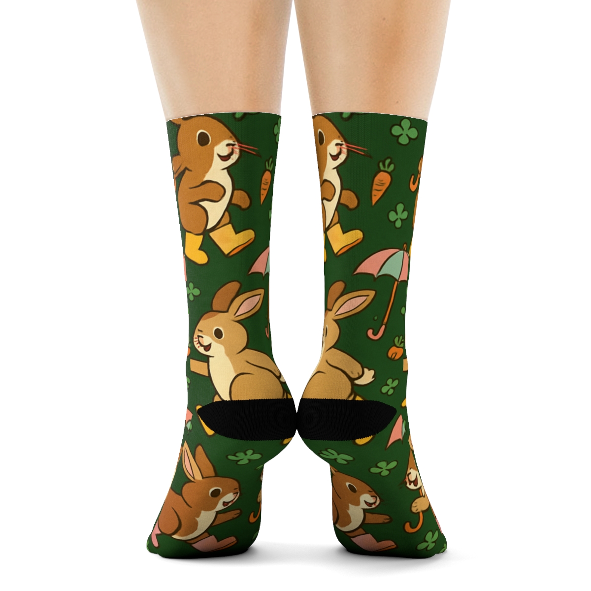 Playful Umbrella Bunnies Rabbit Repeat custom crew socks