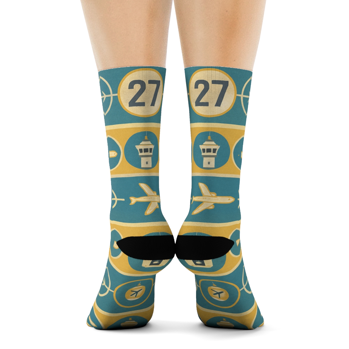 Vintage Aviation Poster Look With Air Traffic Controller Flight Path Bands personalized crew socks
