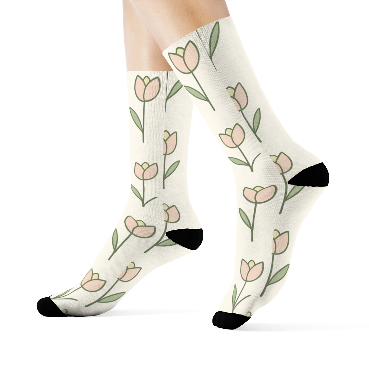 Minimal Tulip Bud Grid On Warm Ivory Background premium sports crew socks