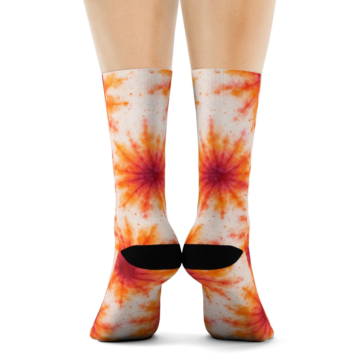 Ice Dye Starburst Tessellation On White designer printed crew socks