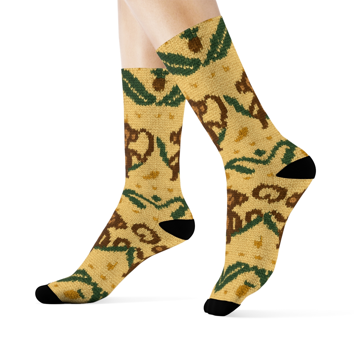 Knitted Illusion Monkey Vine Fair Isle trendy patterned crew socks