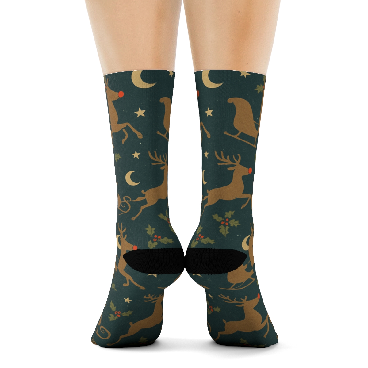 Midnight Blue Poster Pattern With Rudolph Lead personalized crew socks